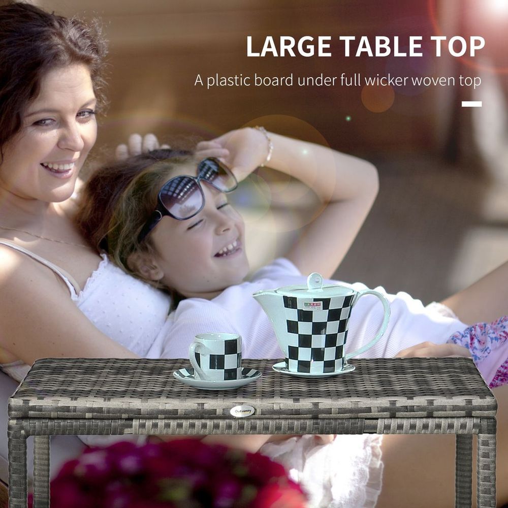 Grey Outdoor Coffee Table - Durable Rattan Top, Sturdy Steel Frame, Spacious Design, Easy Assembly