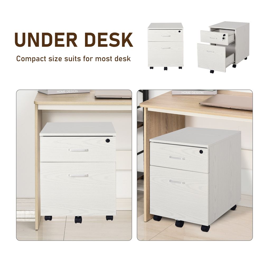 2-Drawer Locking Office Filing Cabinet 5 Wheels Rolling Storage White