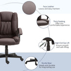 Office Chair, Faux Leather Computer Desk Chair, Mid Back Executive Chair with Adjustable Height and Swivel Rolling Wheels for Home Study, Brown