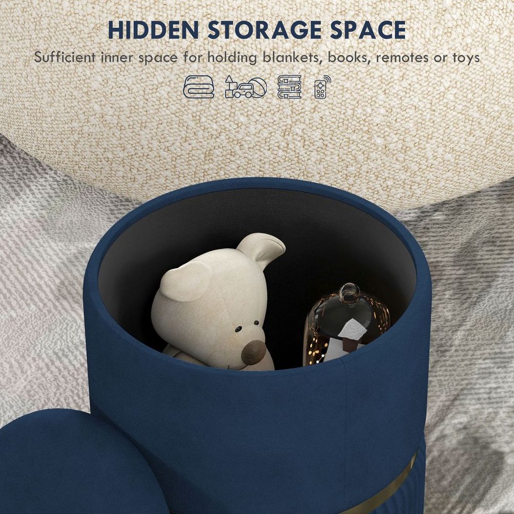 Round Pouffe, Storage Footstool with Cushioned Top, Hidden Space