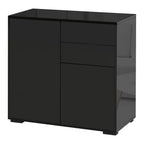 Glossy and Matte Side Cabinet with 2 Door & 2 Drawer - for Home Office - Black
