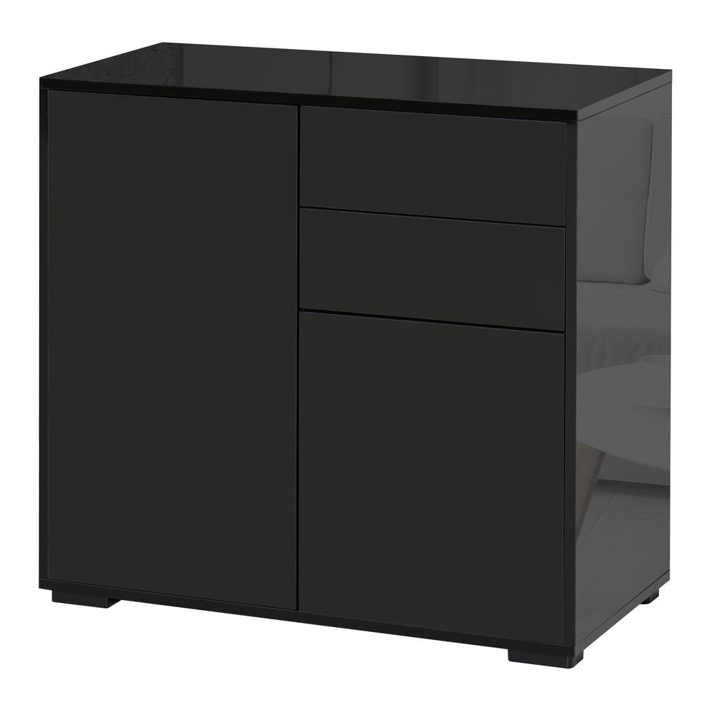 Glossy and Matte Side Cabinet with 2 Door & 2 Drawer - for Home Office - Black