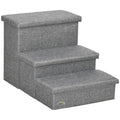 3 Step Dog Steps with Storage Boxes, Cat Stairs for Bed Sofa, Light Grey in Grey