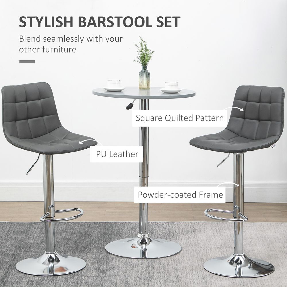 Adjustable Bar Stool Set of 2 - Grey, Swivel with Footrest