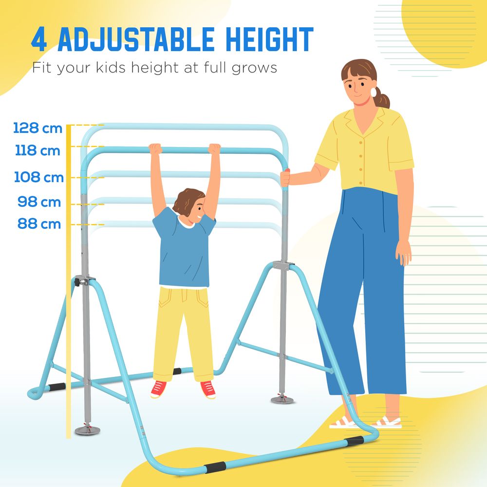 Kids Gymnastic Bar with Adjustable Height, Foldable Training Bar - Blue