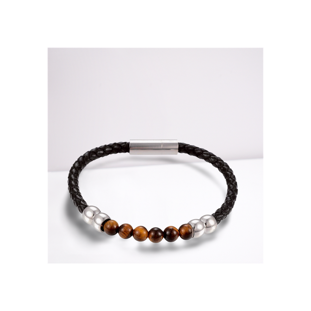 Men's Tigers Eye Leather Bracelet, Trendy Design, Gift Box Included