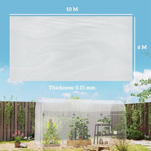 6 X 10m UV Resistant Waterproof Plastic Polytunnel Cover, Clear