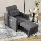 Pull Out Chair Bed, Sleeper Chair with Pillow, Side Pockets, Grey
