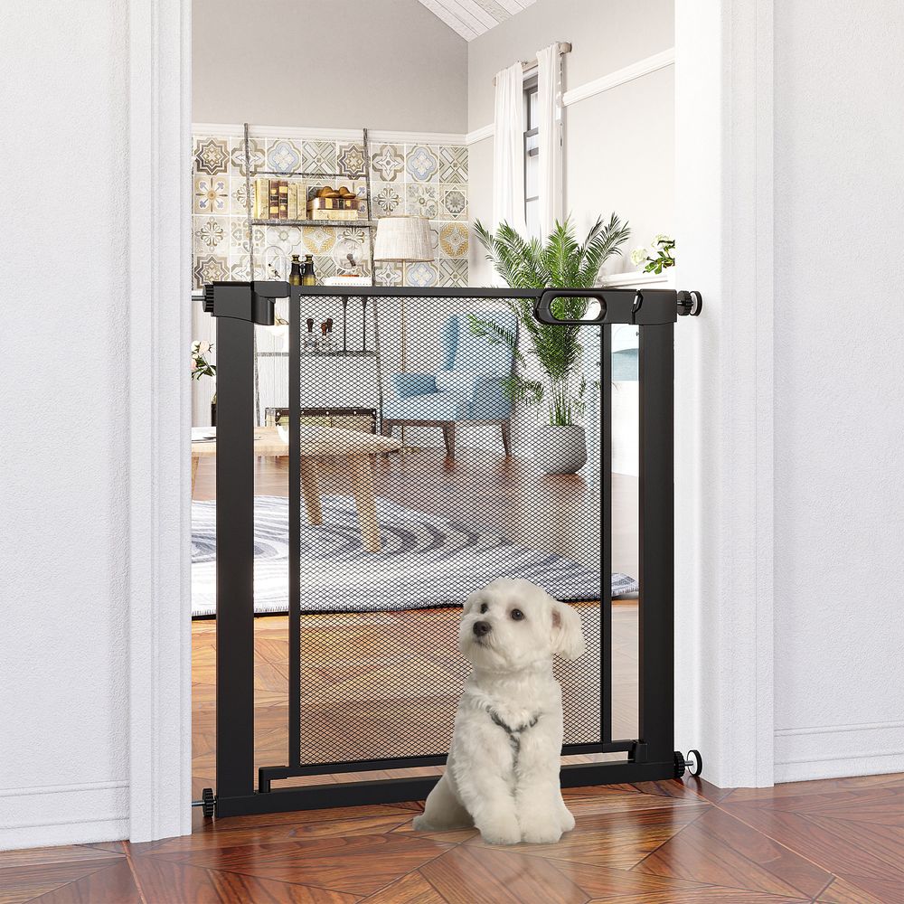 Pressure Fit Safety Gate for Doorways and Staircases, Dog Gate w/ Auto Closing Door, Pet Barrier for Hallways w/ Double Locking, Openings 75-103CM - Black