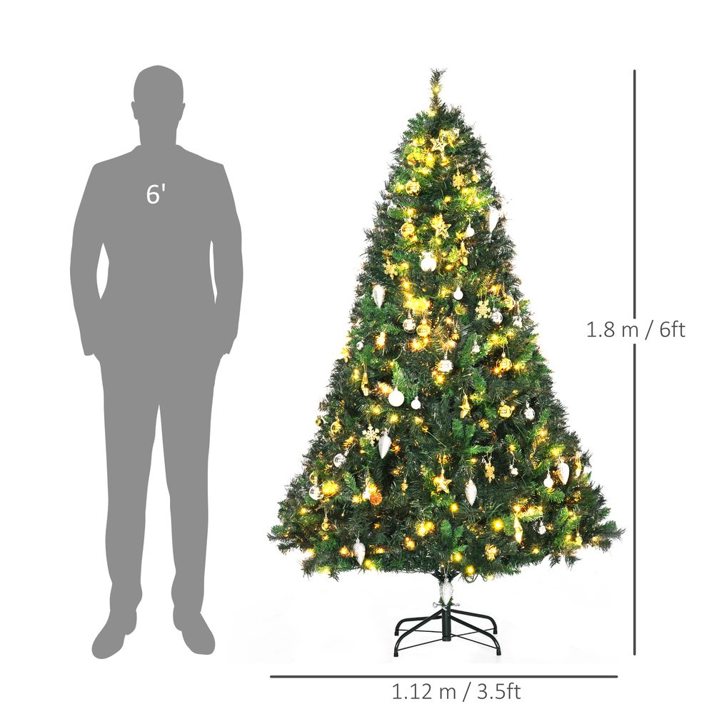 1.8m 6ft Pre-Lit Artificial Christmas Tree 200 LED Tree Decorative Balls Stand