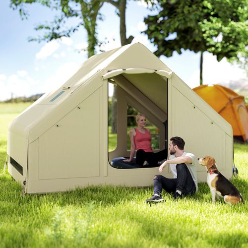 Inflatable Camping Tent with Pump, 2-4 Person Glamping Tent