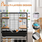 Large Hamster Cage, Rat Cage with Wheels, Tubes, Storage Shelf, Ramps