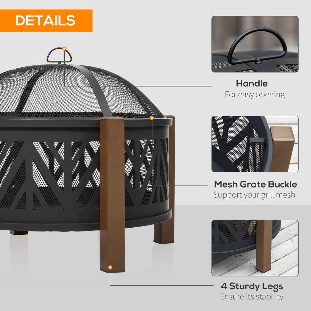 30" Outdoor Fire Pit Bowl with BBQ Grill Grate & Spark Screen Cover - Steel Construction