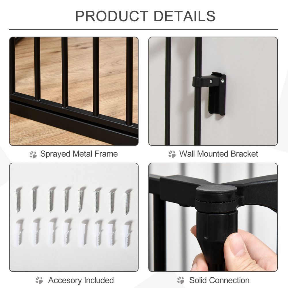 Pet Safety Gate 3 Panels Playpen Metal Fence with Walk Through Door Black