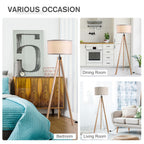 Beige Rubber Wood Tripod Floor Lamp - Professional Grade, & Stylish Home Decor & Lighting Solution
