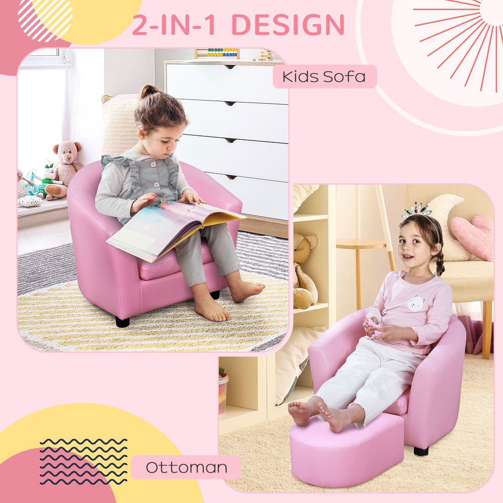 Kids Mini Sofa Children Armchair with Ottoman for Bedroom Playroom Pink