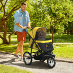 3 Wheel Pet Stroller - Yellow - Medium Small Dogs Cat Pram - Foldable & Stylish