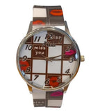 Stylish Ladies Black & White Silicone Strap Watch