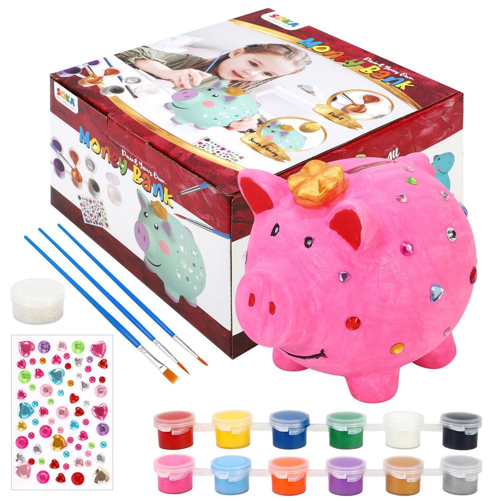 SOKA Money Jar Craft Kit - Teach Kids Financial Literacy & Boost Creativity with Vibrant Colors & Accessories Pig