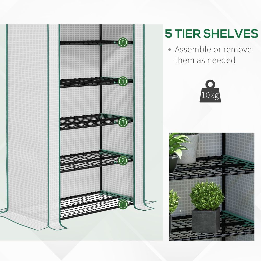Widened Mini Greenhouse 5 Tier Green House, 193H x 90W x 49Dcm, White