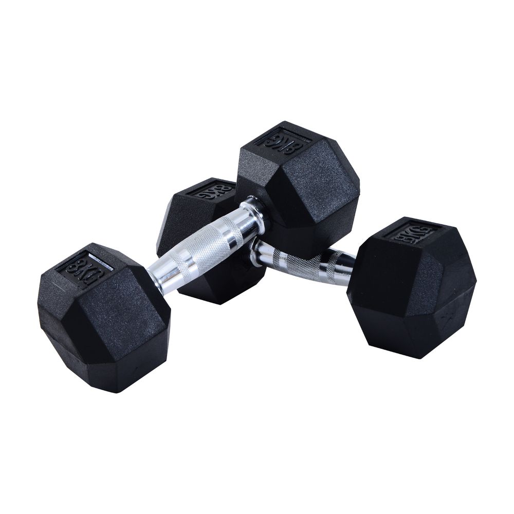 Hex Dumbbells - 2x8kg Set for Home Fitness - Heavy-Duty Metal & Rubber