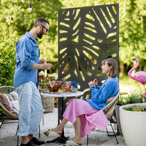 Metal Outdoor Privacy Screen with Stand for Garden Black
