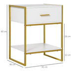 Modern Bedside Table, Nightstand with Drawer Shelf, Side Table for Living room, Bedroom White and Gold