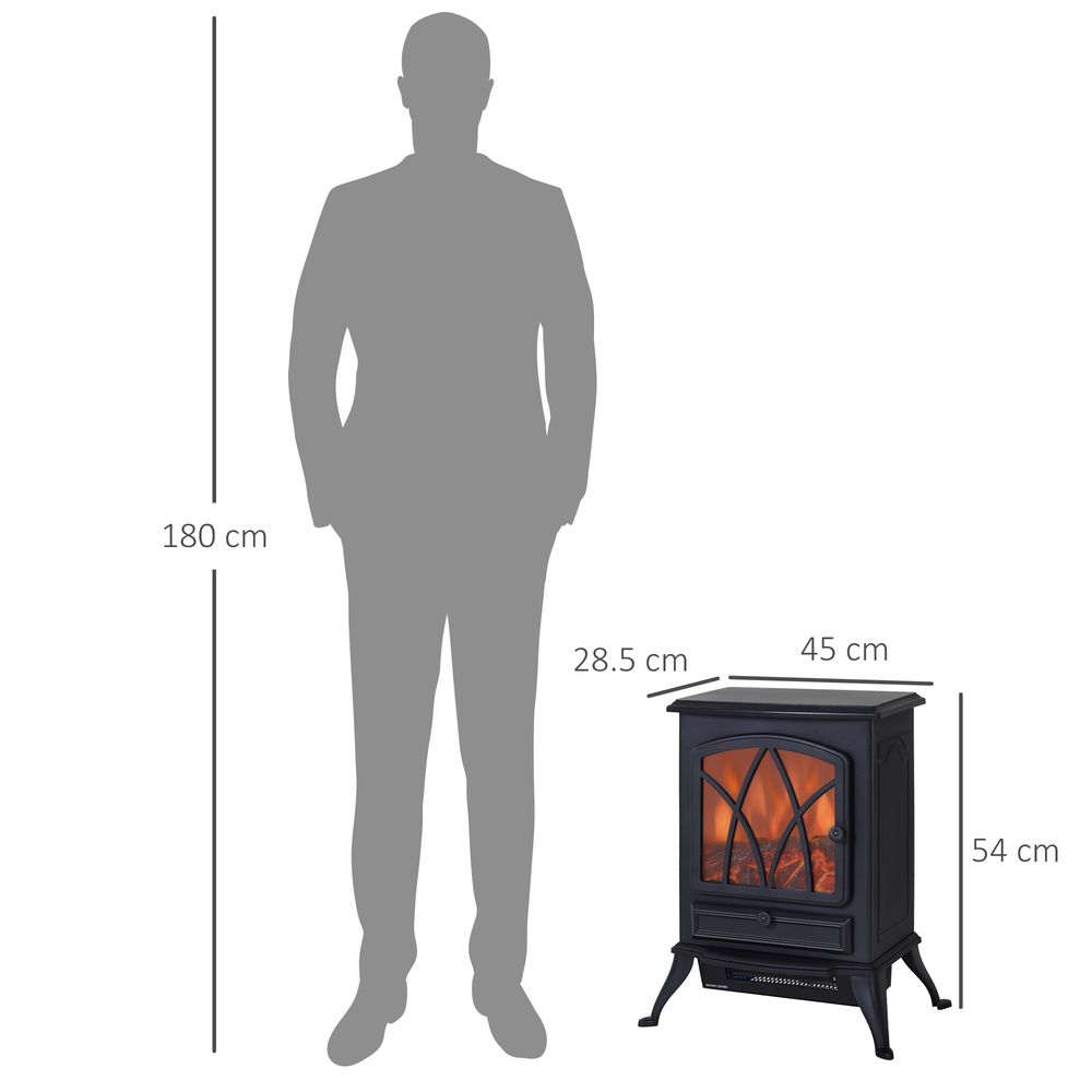 Electric Fireplace Stove - Flame Effect, 1850W, Black