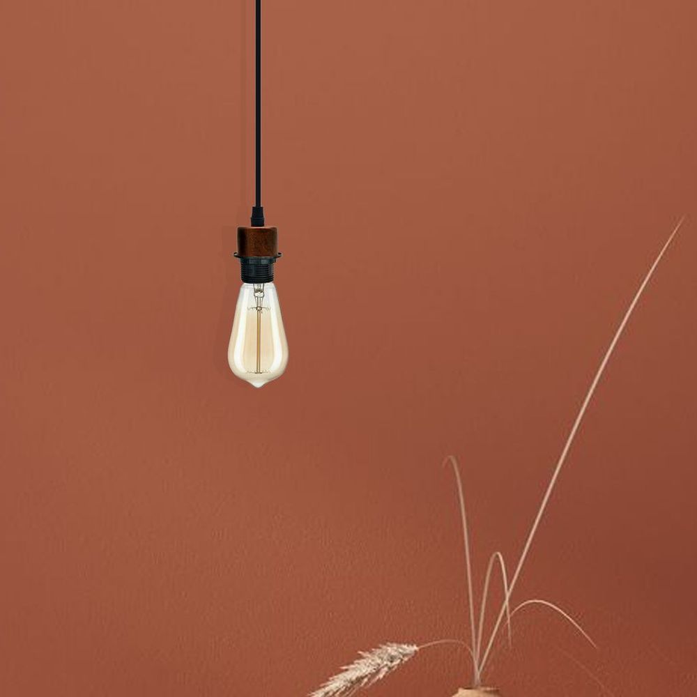 Industrial Rustic Red Pendant Light Fitting - Addable Lampshade - E27 Holder - UK Compatible - PVC Cable