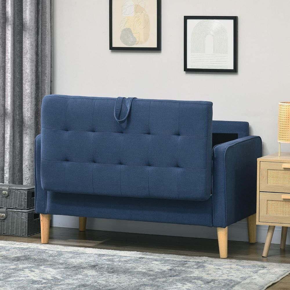Compact Loveseat Sofa 2 Seater Sofa with Storage and Wood Legs Blue