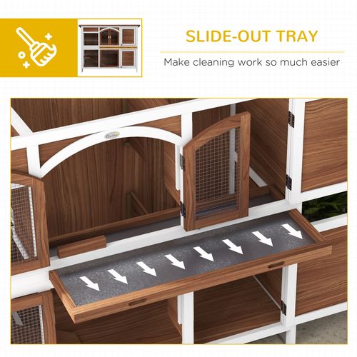 Two-Tier Wooden Rabbit Hutch w/ Openable Roof, Slide-Out Tray, Ramp
