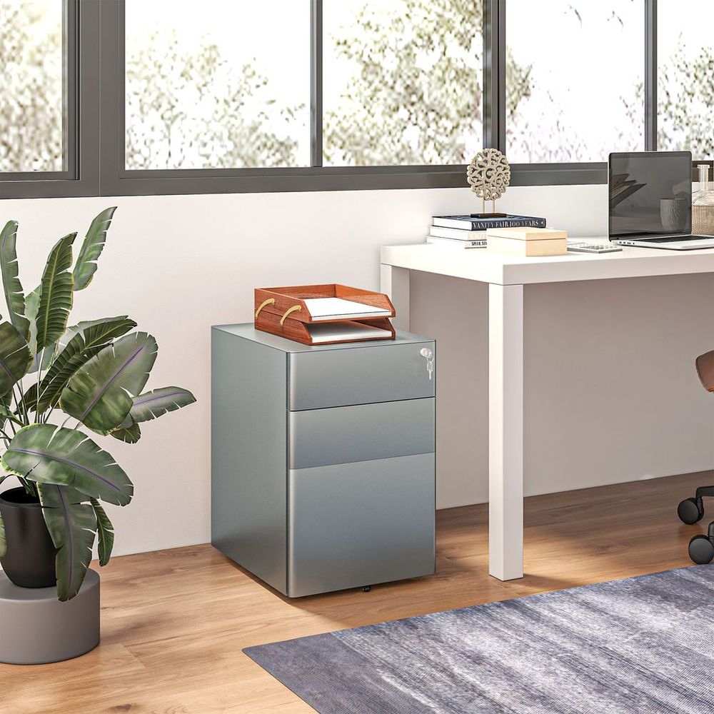 3 Drawer Metal Filing Cabinet - Lockable, Compact, Grey - Quality Storage Solution