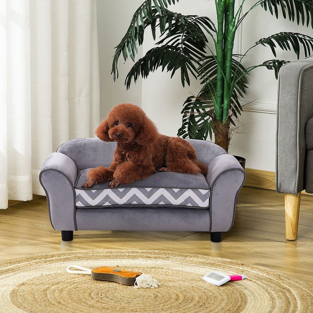 Plush Grey Dog Sofa Bed - Removable Cushion - XS Size