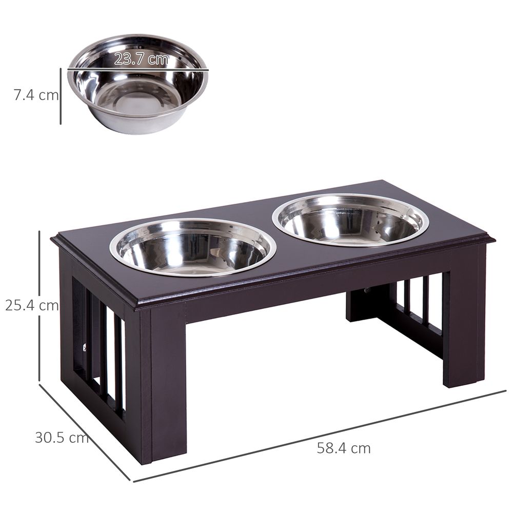 Raised Dog Bowls Pet Feeder Elevated Double Stainless Steel Water Brown in Brown