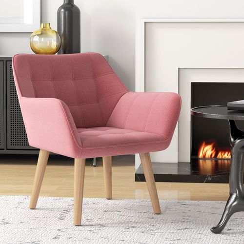 Velvet-Feel Accent Chair with Arms Slanted Back Wood Legs