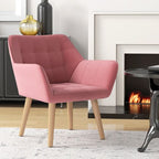 Velvet-Feel Accent Chair with Arms Slanted Back Wood Legs