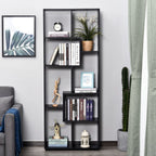 178cm 8-Shelf Bookcase Melamine Black Foot Pads - Multipurpose 8-Grid