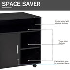 Multi-Storage Printer Stand Unit Office Desk Side Mobile Storage w/Wheels Modern Style 60L x 50W x 65.5H cm - Black
