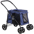 One-click Foldable Pet Stroller w/ Mesh Windows, for Small Pets - Blue
