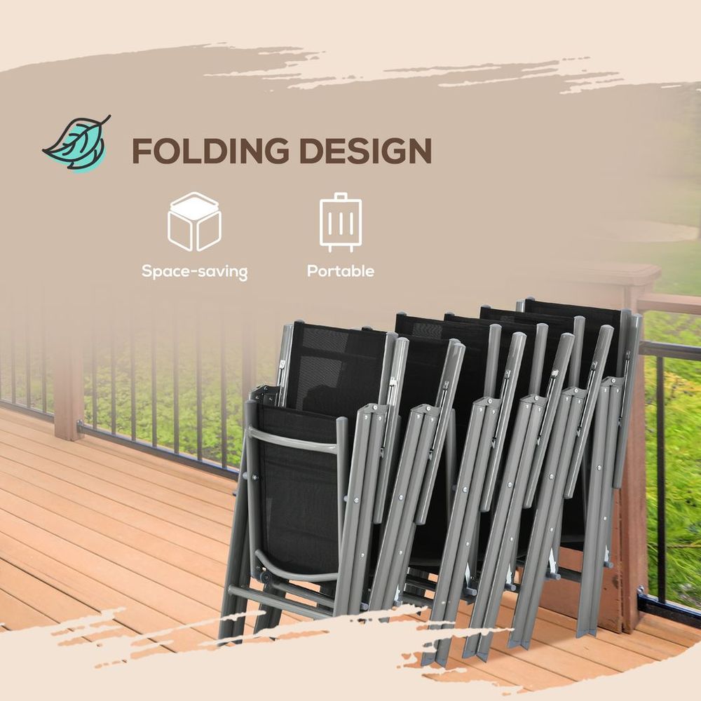 7pc Outdoor Dining Set - Folding Chairs, Aluminum Table - Patio Furniture