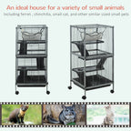 Small Animal Cage with Wheels Pet Home for Chinchillas Ferrets Kittens, with Hammock, 4 Platforms, Removable Tray, Grey