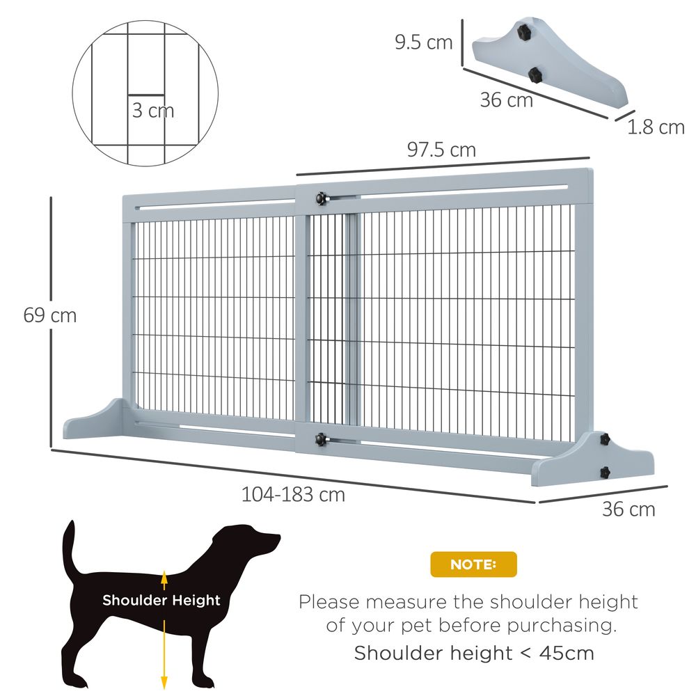 Adjustable Wooden Pet Gate Freestanding Dog Barrier for Doorway, Grey