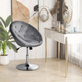 Swivel Dressing Stool, Velvet-feel Upholstered Vanity Chair, Adjustable Height Tub Makeup Chair with Button Tufting and Thick Padding, Breakfast Dining Chair, Grey