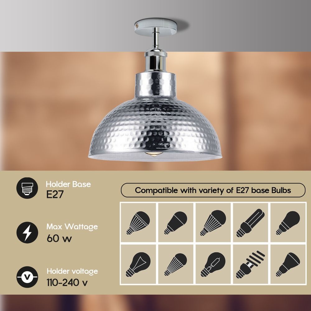 Vintage Industrial Style Flush Mount Metal Chrome Ceiling Light