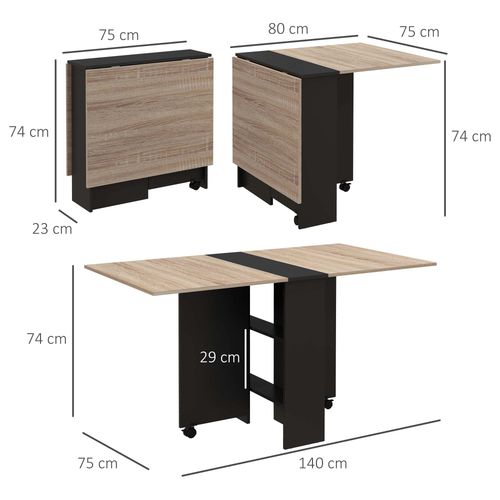 Drop Leaf Dining Table Folding Desk w/ 2 wheels Storage Shelves - Mobile