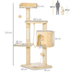 Cat Tree for Indoor Cats Pet Activity Centre Kitty Condo Climbing Scratching Post with Toys 4-tier 114cm Tall Beige