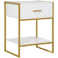 Modern Bedside Table, Nightstand with Drawer Shelf, Side Table for Living room, Bedroom White and Gold