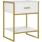 Modern Bedside Table, Nightstand with Drawer Shelf, Side Table for Living room, Bedroom White and Gold