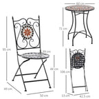 3PCs Garden Set 1 Ceramic Tile Round Table and 2 Foldable Chairs