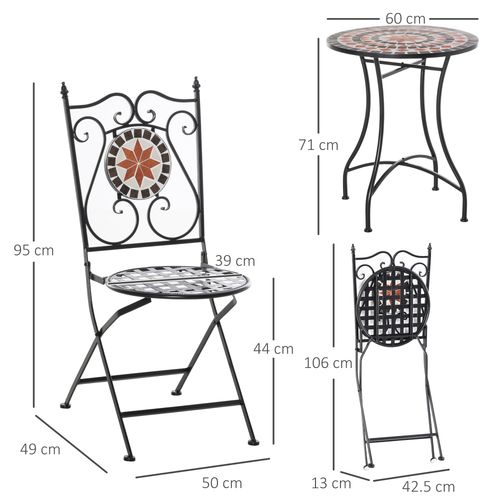 3PCs Garden Set 1 Ceramic Tile Round Table and 2 Foldable Chairs